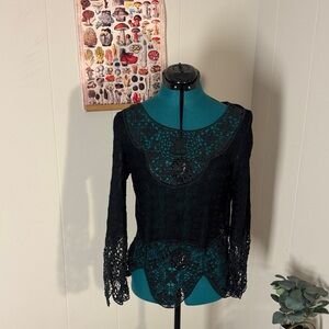 Miss Kelly 1999 Elegant Black Lace Women's Top